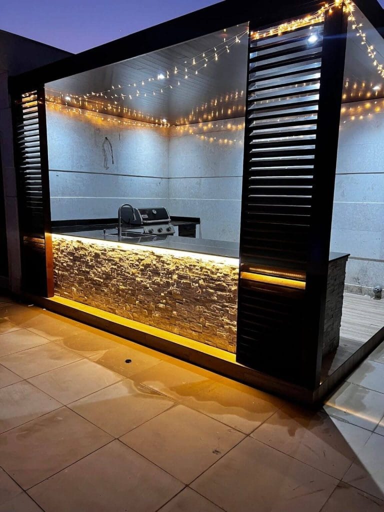 Outdoor BBQ counter and kitchen installation in Dubai villa — Poolsco Landscaping