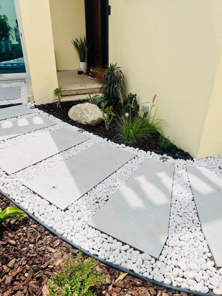 Stone hardscaping and patio design in Jumeirah Village, Dubai — Poolsco Landscaping
