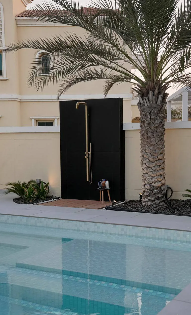 Outdoor shower design and installation Dubai villa — Poolsco Landscaping