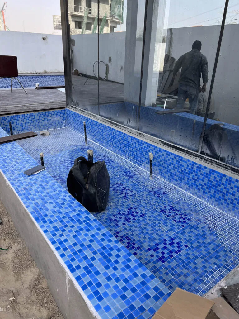 Swimming Pool & Landscaping Company in Dubai Swimming pool construction in progress at Dubai villa — Poolsco Landscaping