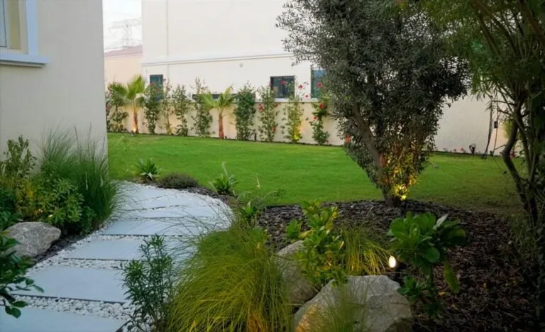 Garden design and outdoor lighting in Dubai villa — Poolsco Landscaping