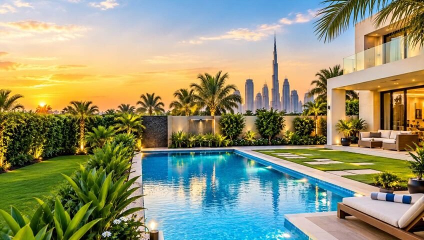 Integrated pool and landscaping project completed by one contractor, Dubai villa